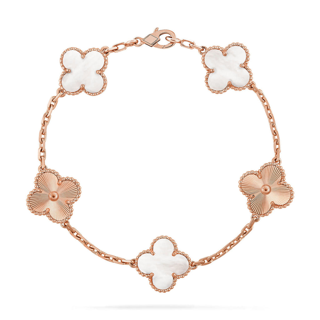 [LUXE JEWELRY]CLOVER WHITE PEARL MOP 5 MOTIF BRACELET COLLECTION