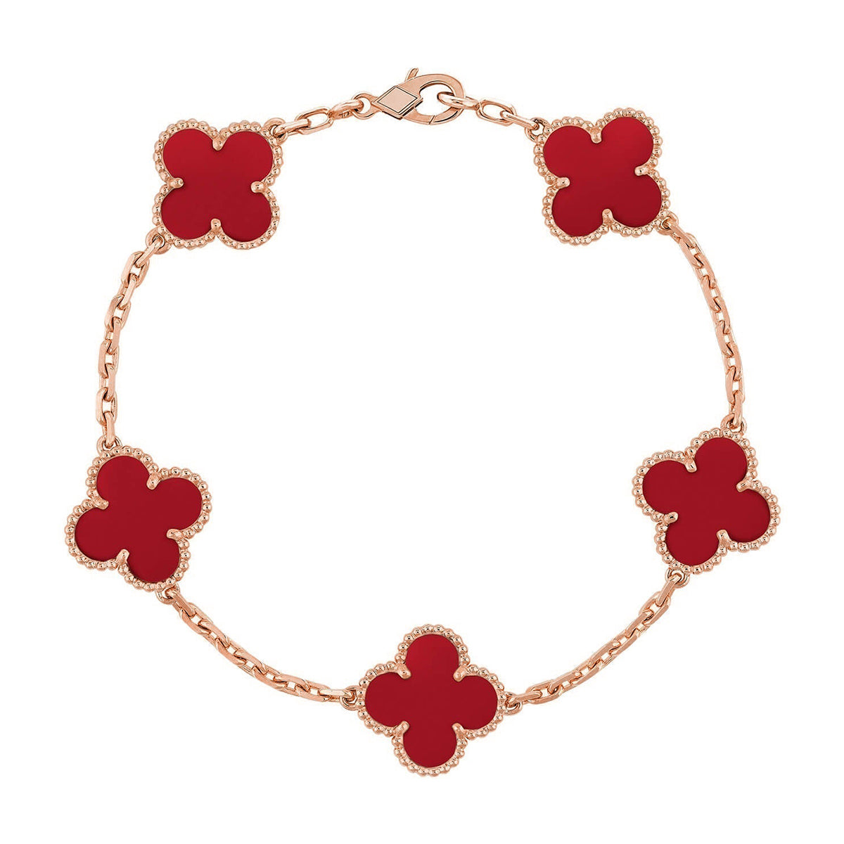 [LUXE JEWELRY] CLOVER 5 MOTIF RED CORNELIAN BRACELET COLLECTION
