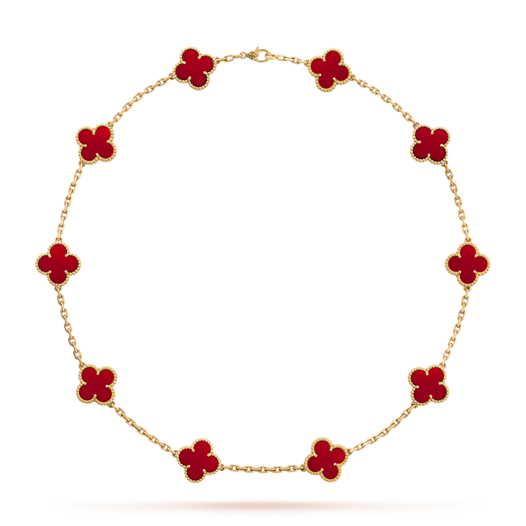 [LUXE JEWELRY]CLOVER 10 MOTIFS CARNELIAN NECKLACE