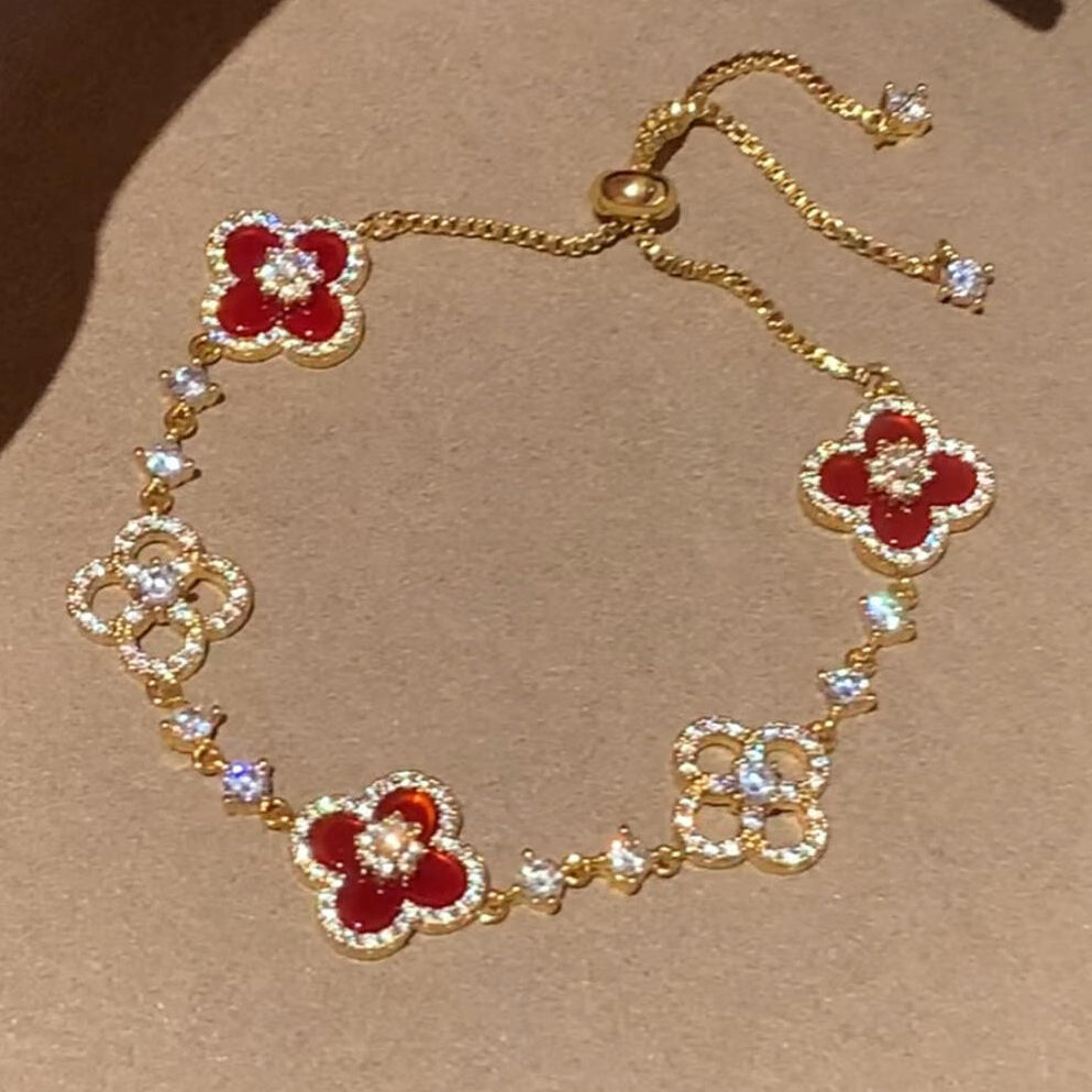 [LUXE JEWELRY]CLOVER 5 MOTIF PINK BLUE RED WHITE BRACELET