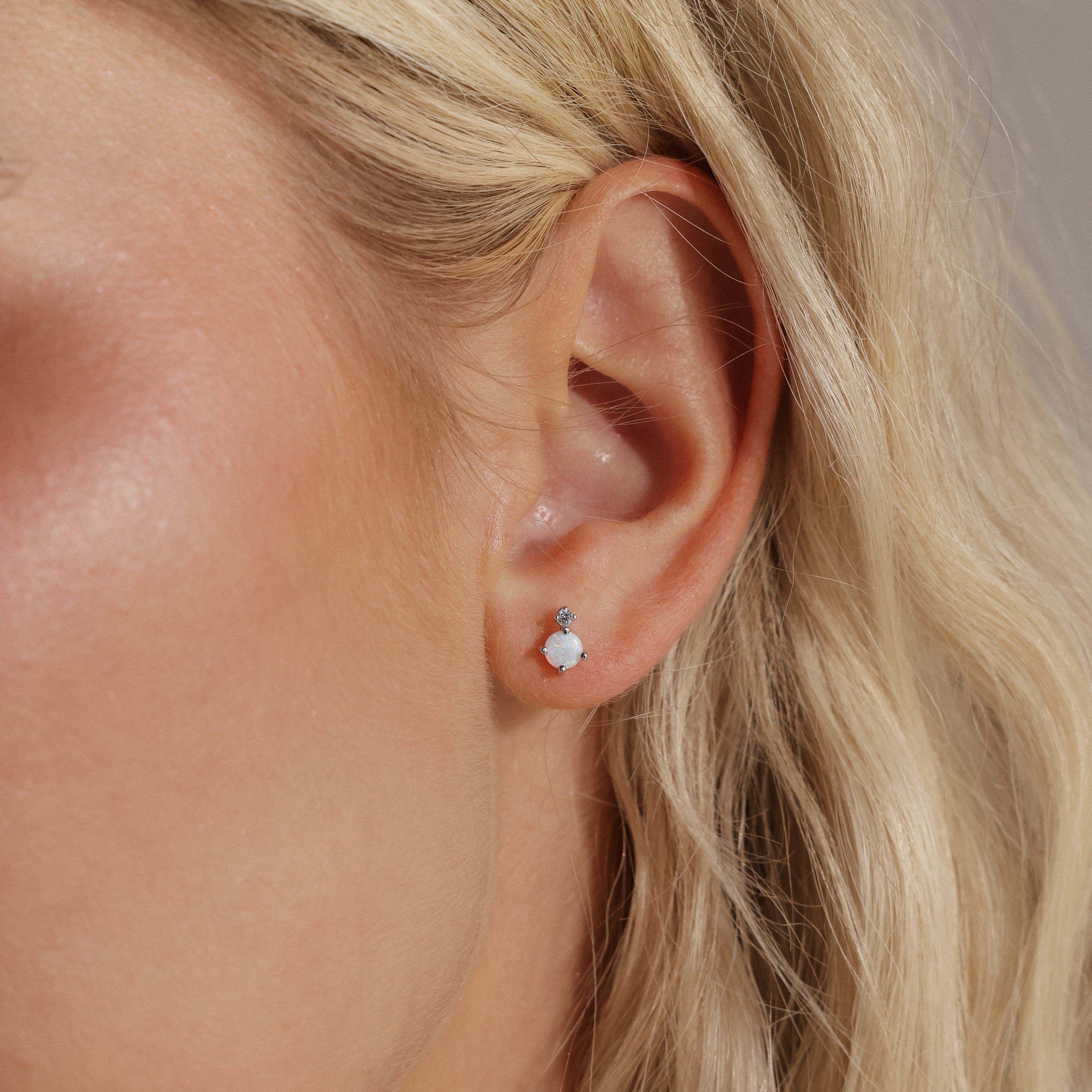 Opal & Diamond Flatback Studs