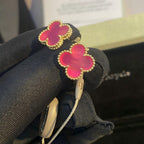 [LUXE JEWELRY]NEW CLOVER 15MM PINK ENAMEL STUD EARRINGS