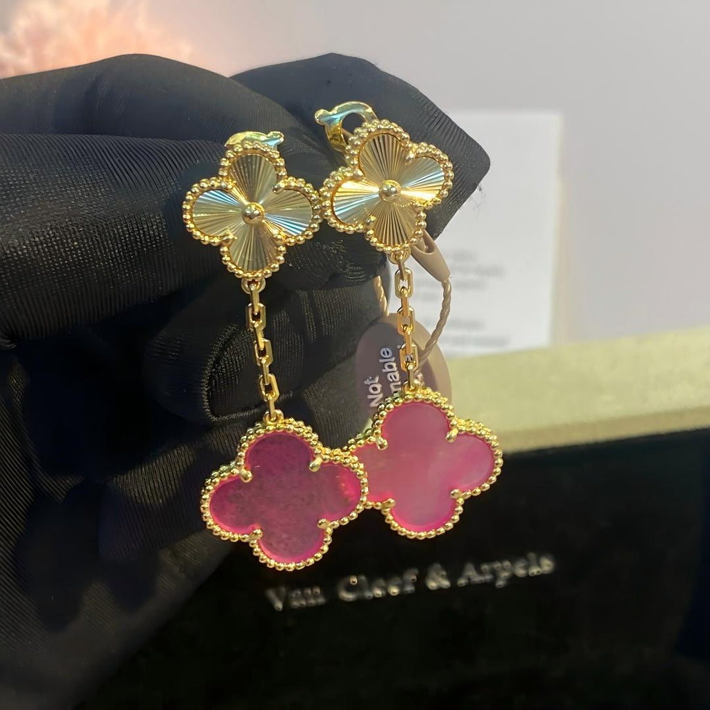 [LUXE JEWELRY]NEW CLOVER 2 MOTIF PINK ENAMEL EARRINGS