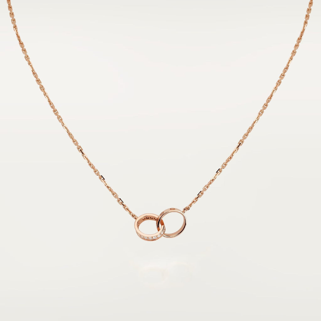 [LUXE JEWELRY] LOVE DOUBLE RING HALF DIAMOND NECKLACE