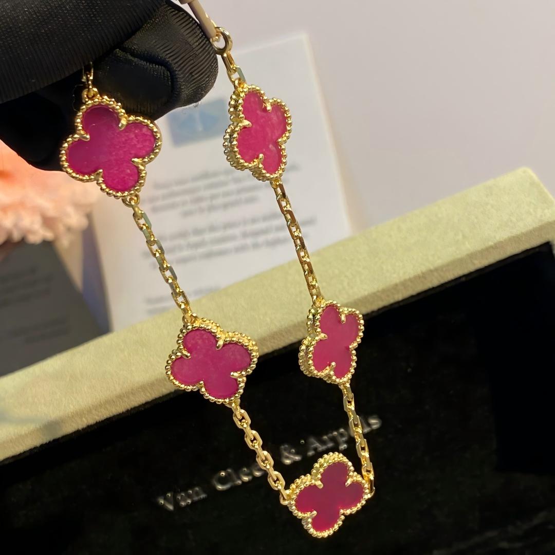 [LUXE JEWELRY]NEW CLOVER 5 MOTIFS PINK ENAMEL BRACELET