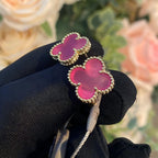 [LUXE JEWELRY]NEW CLOVER 15MM PINK ENAMEL STUD EARRINGS