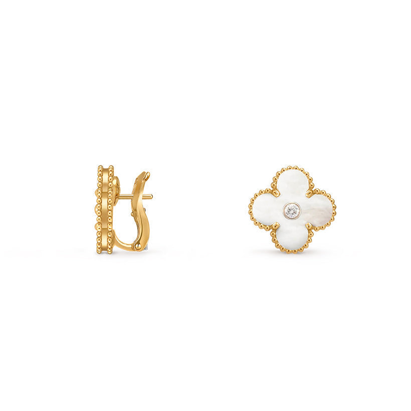 [LUXE JEWELRY]CLOVER 15MM MOP DIAMOND EARRINGS COLLECTION