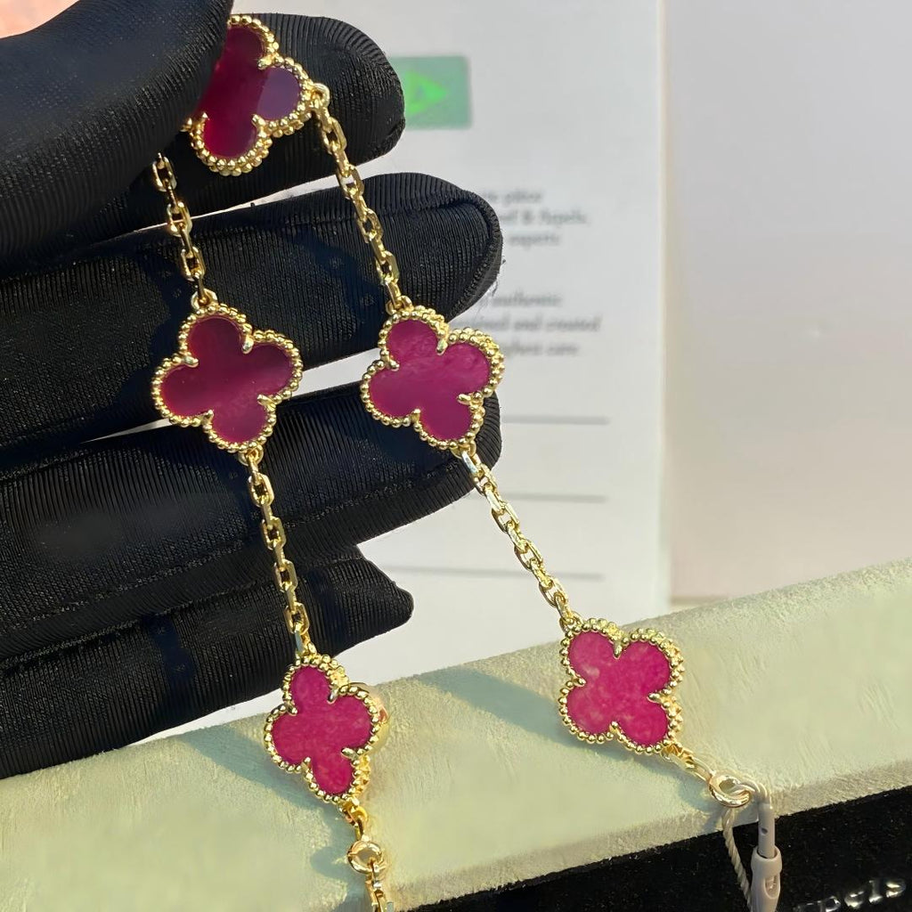 [LUXE JEWELRY]NEW CLOVER 5 MOTIFS PINK ENAMEL BRACELET