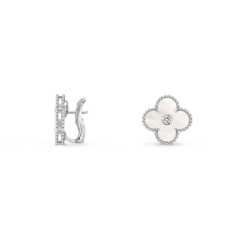 [LUXE JEWELRY]CLOVER SILVER 15MM MOP DIAMOND EARRINGS COLLECTION