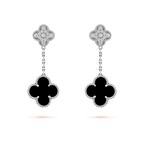 [LUXE JEWELRY]CLOVER 2 MOTIFS  DIAMOND ONYX EARRINGS SILVER