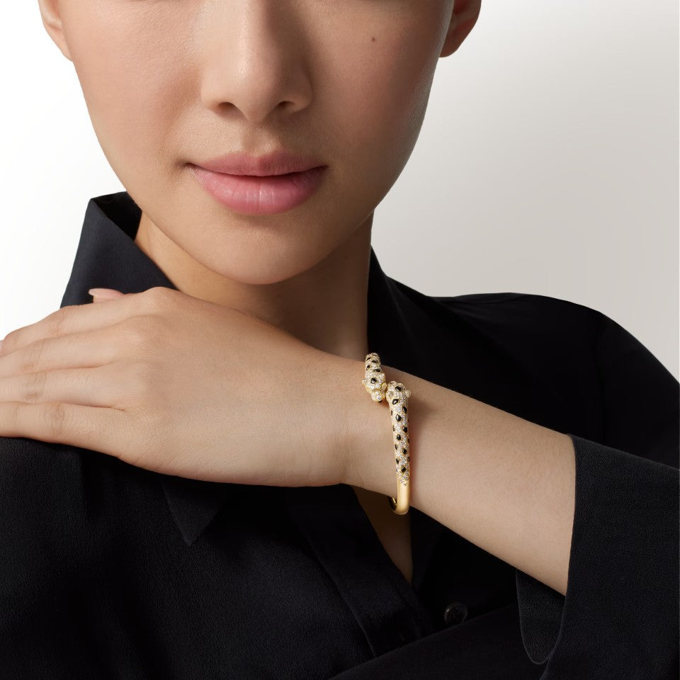[LUXE JEWELRY] PANTHERE DOUBLE HEADED HALF DIAMOND OPEN BRACELET