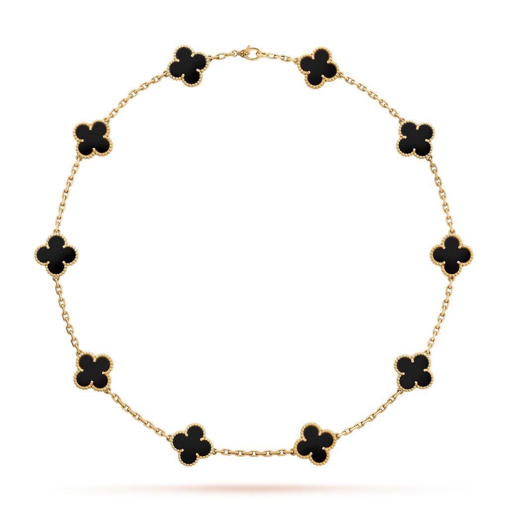[LUXE JEWELRY]CLOVER 10 MOTIFS ONYX NECKLACE