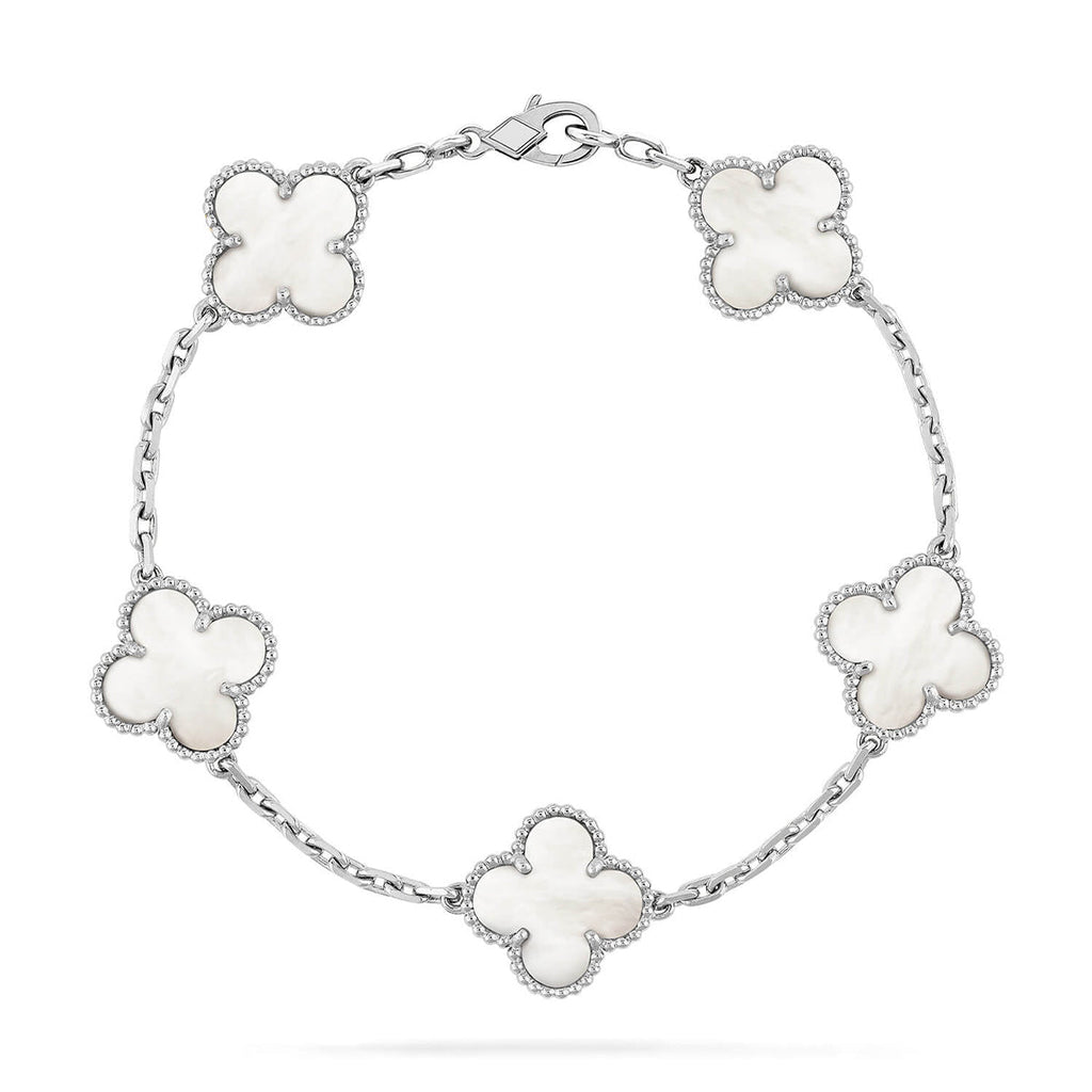 [LUXE JEWELRY]CLOVER WHITE PEARL MOP 5 MOTIF BRACELET COLLECTION