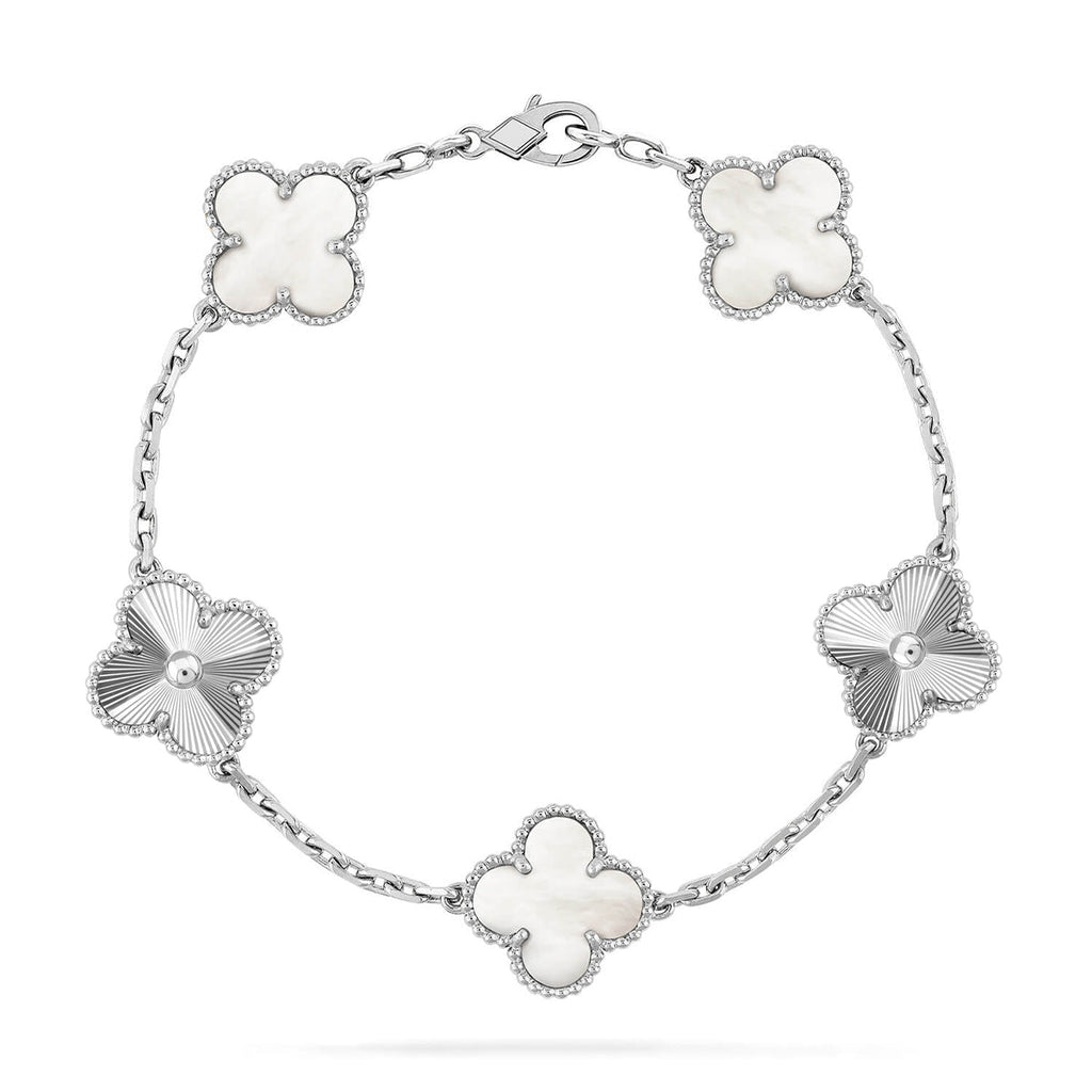 [LUXE JEWELRY]CLOVER WHITE PEARL MOP 5 MOTIF BRACELET COLLECTION