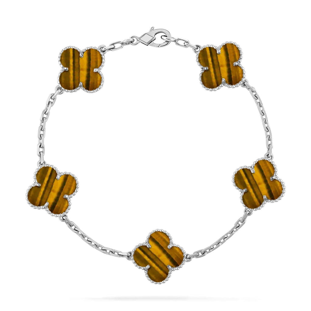 [LUXE JEWELRY] CLOVER 5 MOTIFS TIGER EYE BRACELET COLLECTION