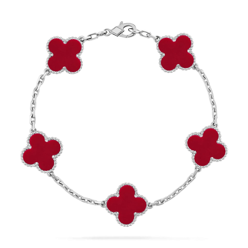 [LUXE JEWELRY] CLOVER 5 MOTIF RED CORNELIAN BRACELET COLLECTION