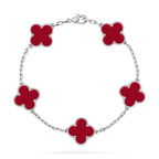 [LUXE JEWELRY] CLOVER 5 MOTIF RED CORNELIAN BRACELET COLLECTION