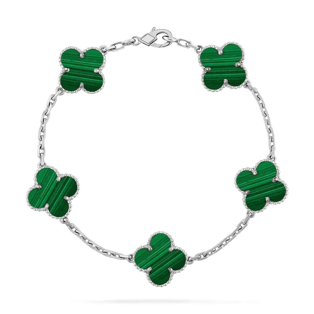 [LUXE JEWELRY] CLOVER 5 MOTIF MALACHITE BRACELET COLLECTION