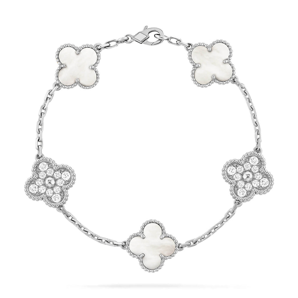 [LUXE JEWELRY]CLOVER WHITE PEARL MOP 5 MOTIF BRACELET COLLECTION