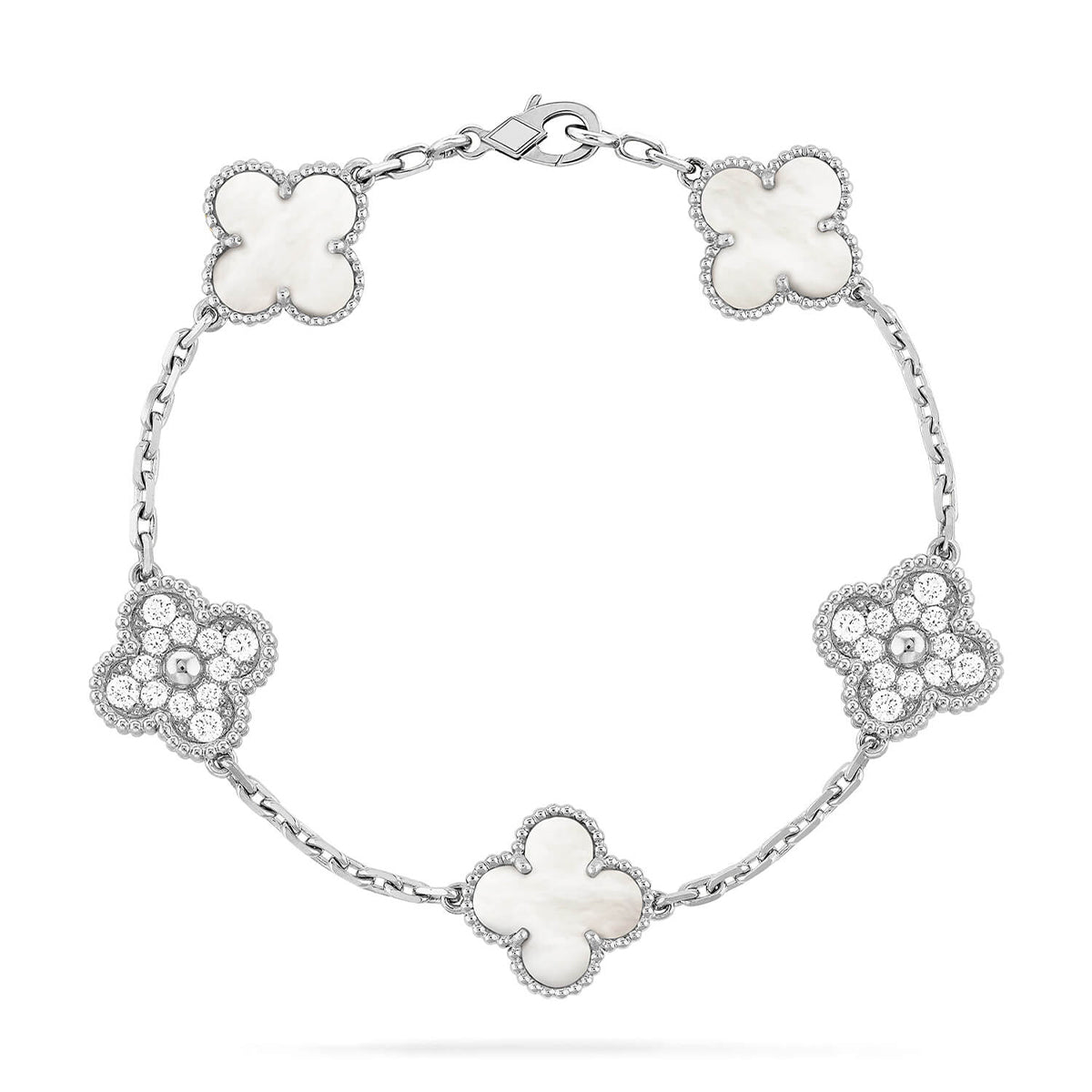 [LUXE JEWELRY]CLOVER WHITE PEARL MOP 5 MOTIF BRACELET COLLECTION