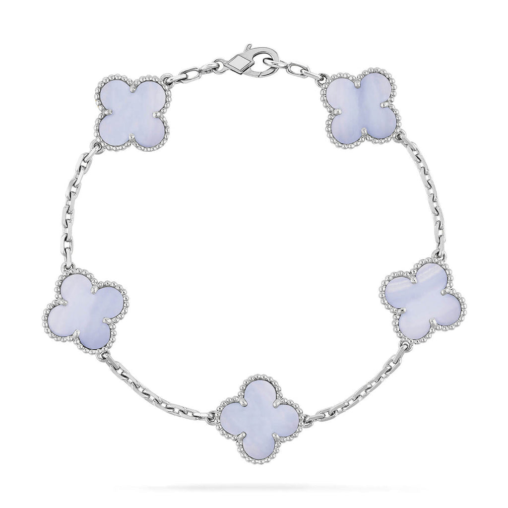 [LUXE JEWELRY] CLOVER 5 MOTIF PURPLE CHALCEDONY BRACELET COLLECTION