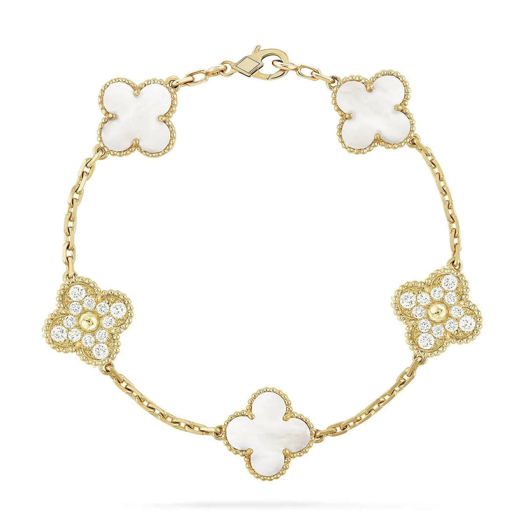 [LUXE JEWELRY]CLOVER WHITE PEARL MOP 5 MOTIF BRACELET COLLECTION