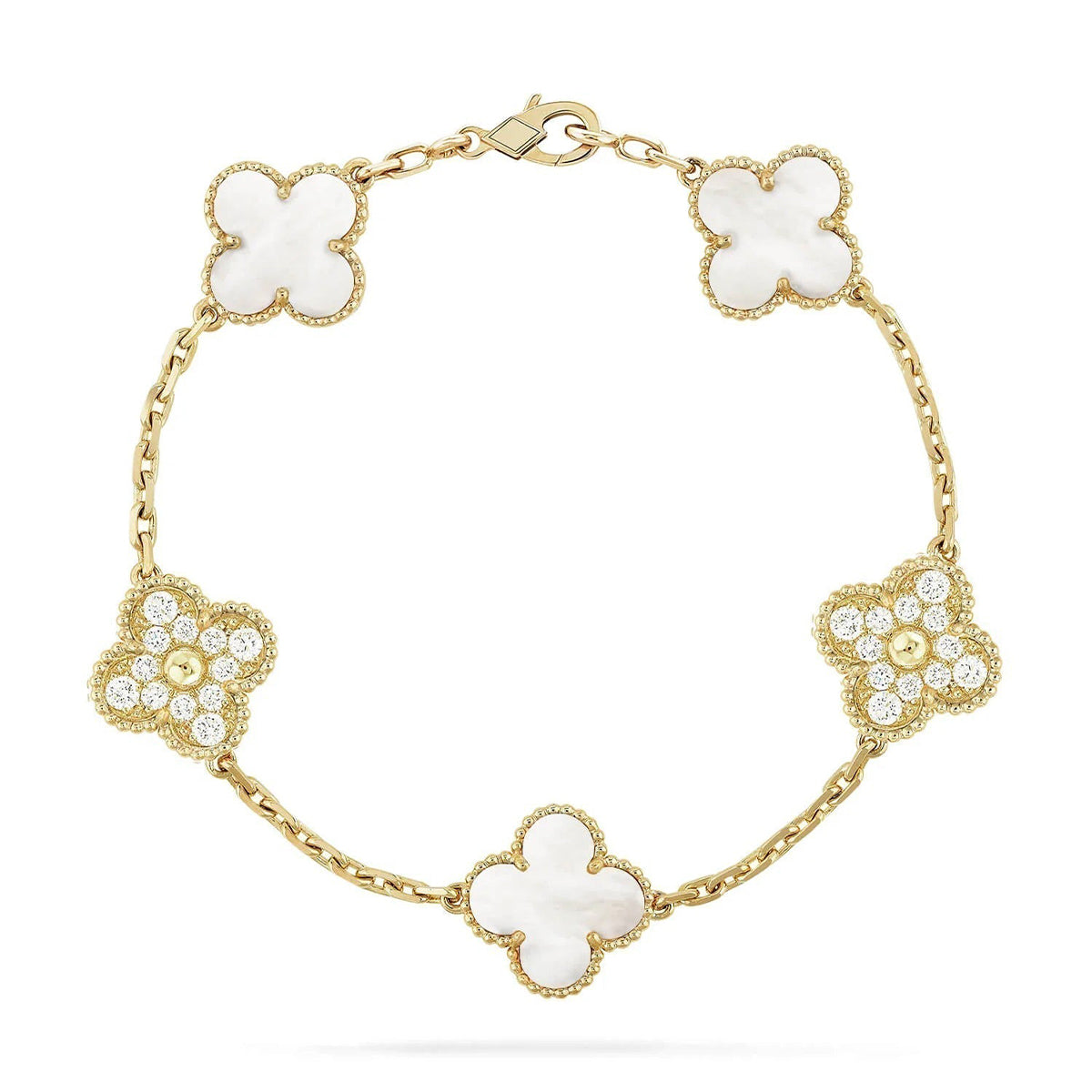 [LUXE JEWELRY]CLOVER WHITE PEARL MOP 5 MOTIF BRACELET COLLECTION