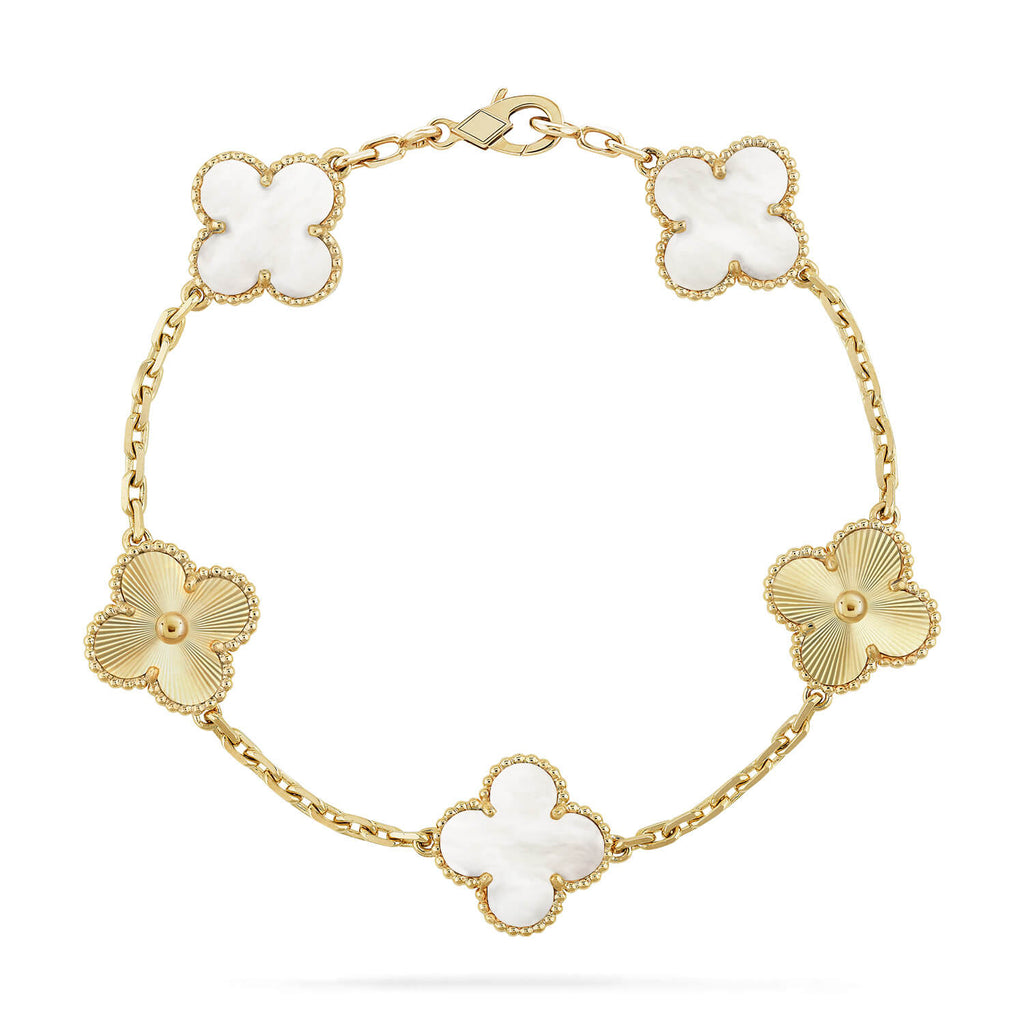 [LUXE JEWELRY]CLOVER WHITE PEARL MOP 5 MOTIF BRACELET COLLECTION