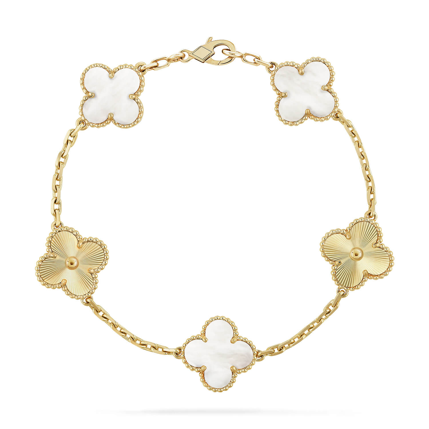 [LUXE JEWELRY]CLOVER WHITE PEARL MOP 5 MOTIF BRACELET COLLECTION