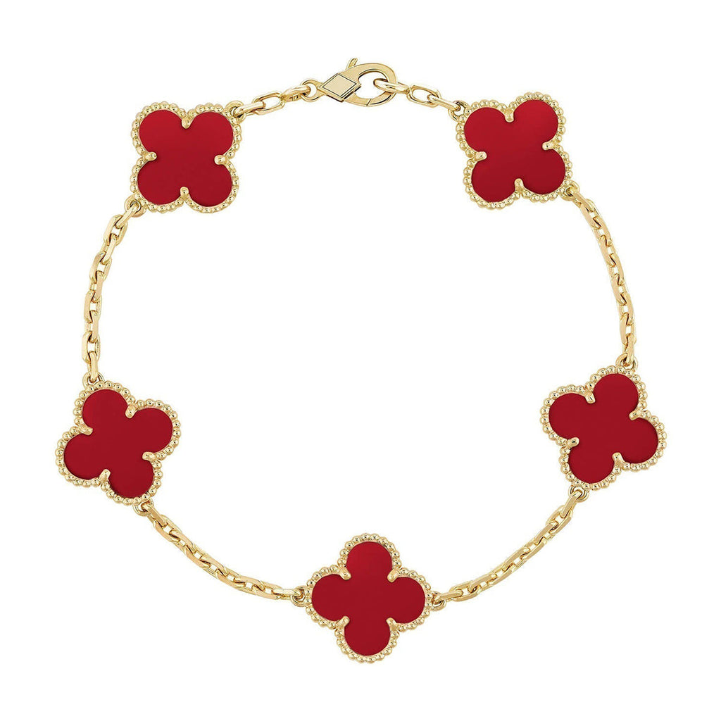 [LUXE JEWELRY] CLOVER 5 MOTIF RED CORNELIAN BRACELET COLLECTION