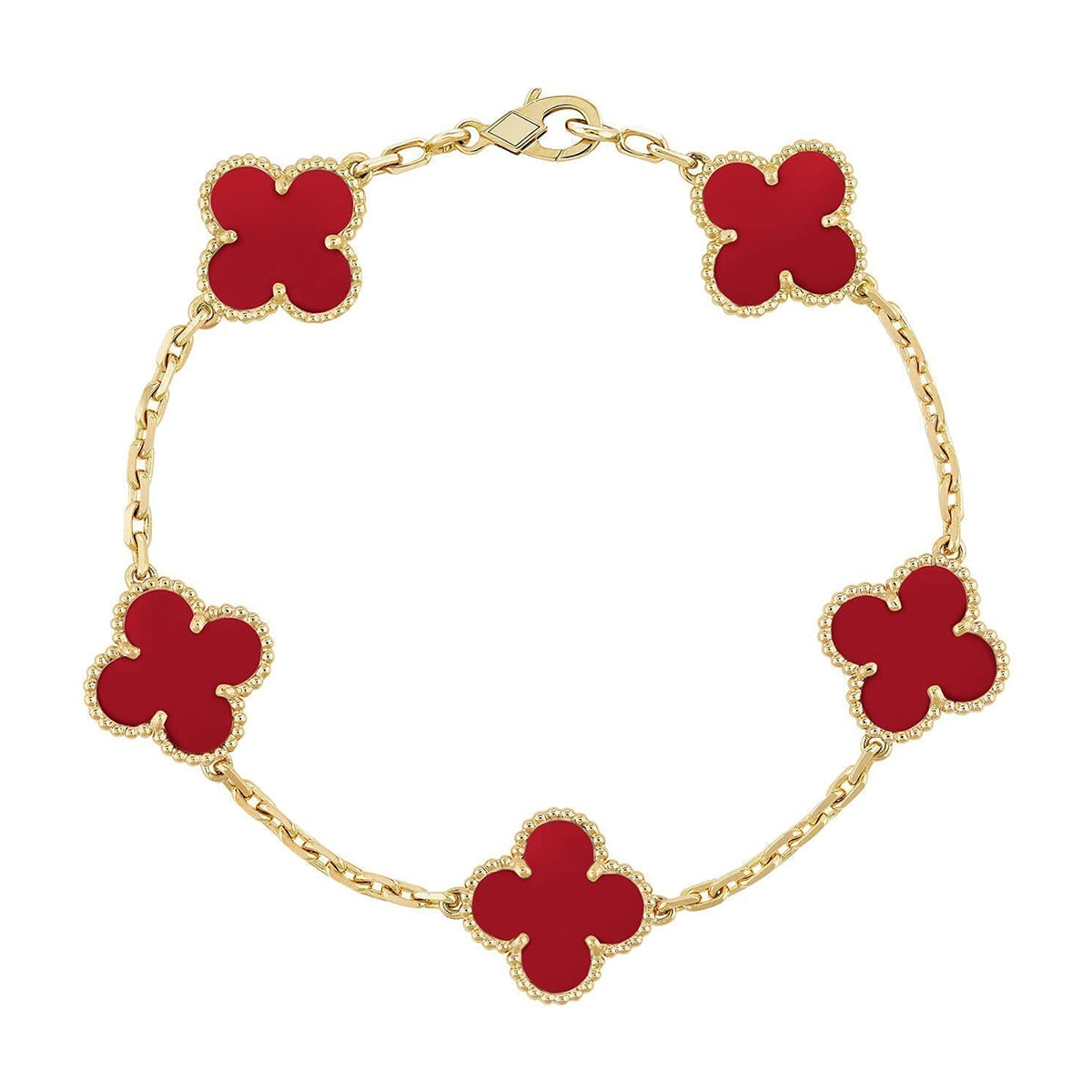 [LUXE JEWELRY] CLOVER 5 MOTIF RED CORNELIAN BRACELET COLLECTION
