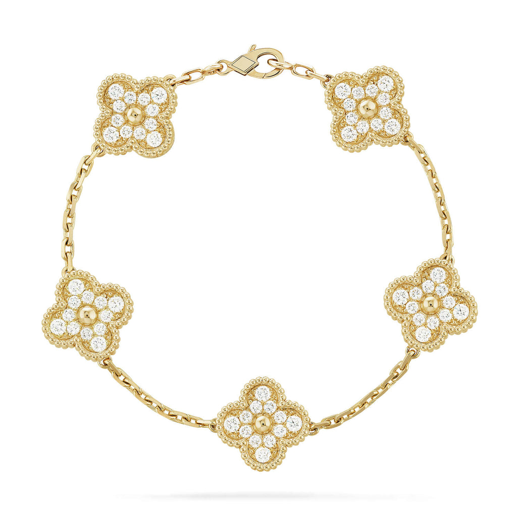 [LUXE JEWELRY] CLOVER 5 MOTIF FULL DIAMOND BRACELET COLLECTION