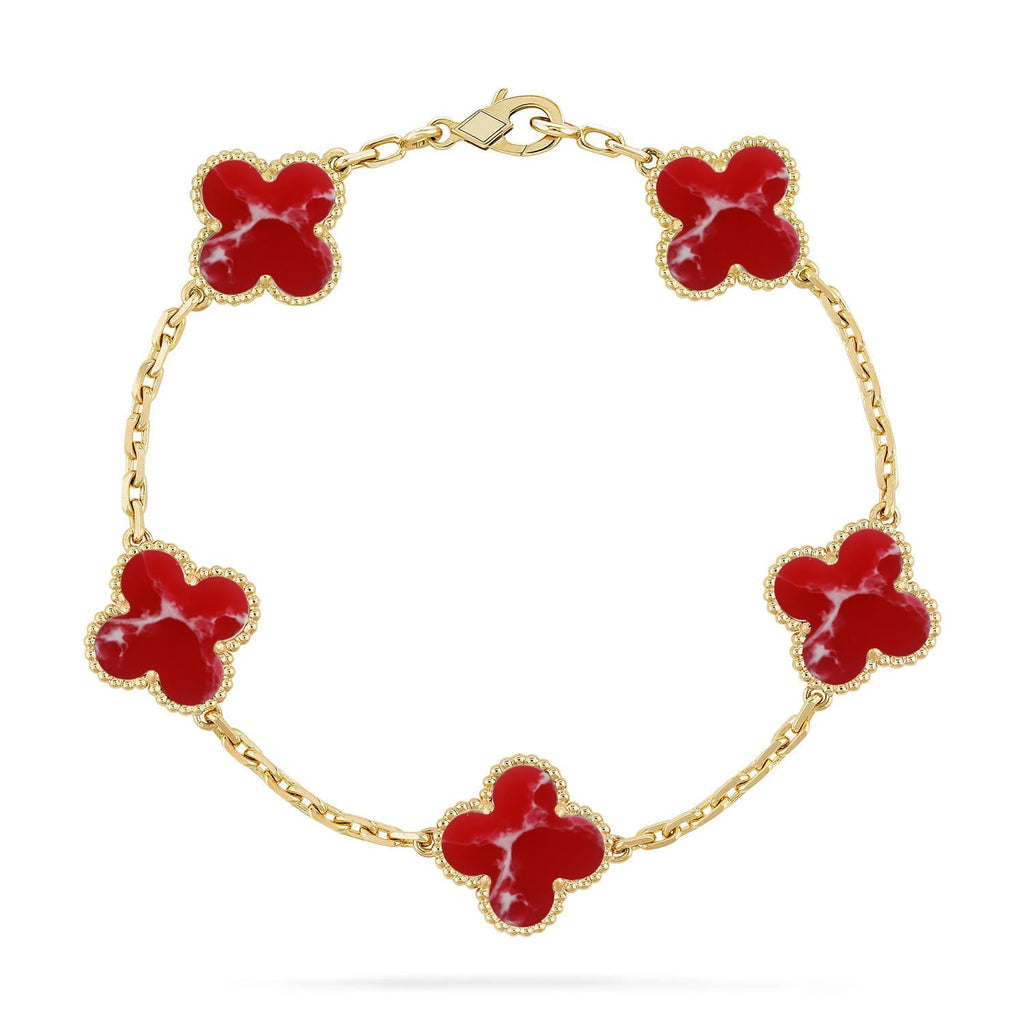 [LUXE JEWELRY]CLOVER 5 MOTIF RED PATTERN BRACELET COLLECTION
