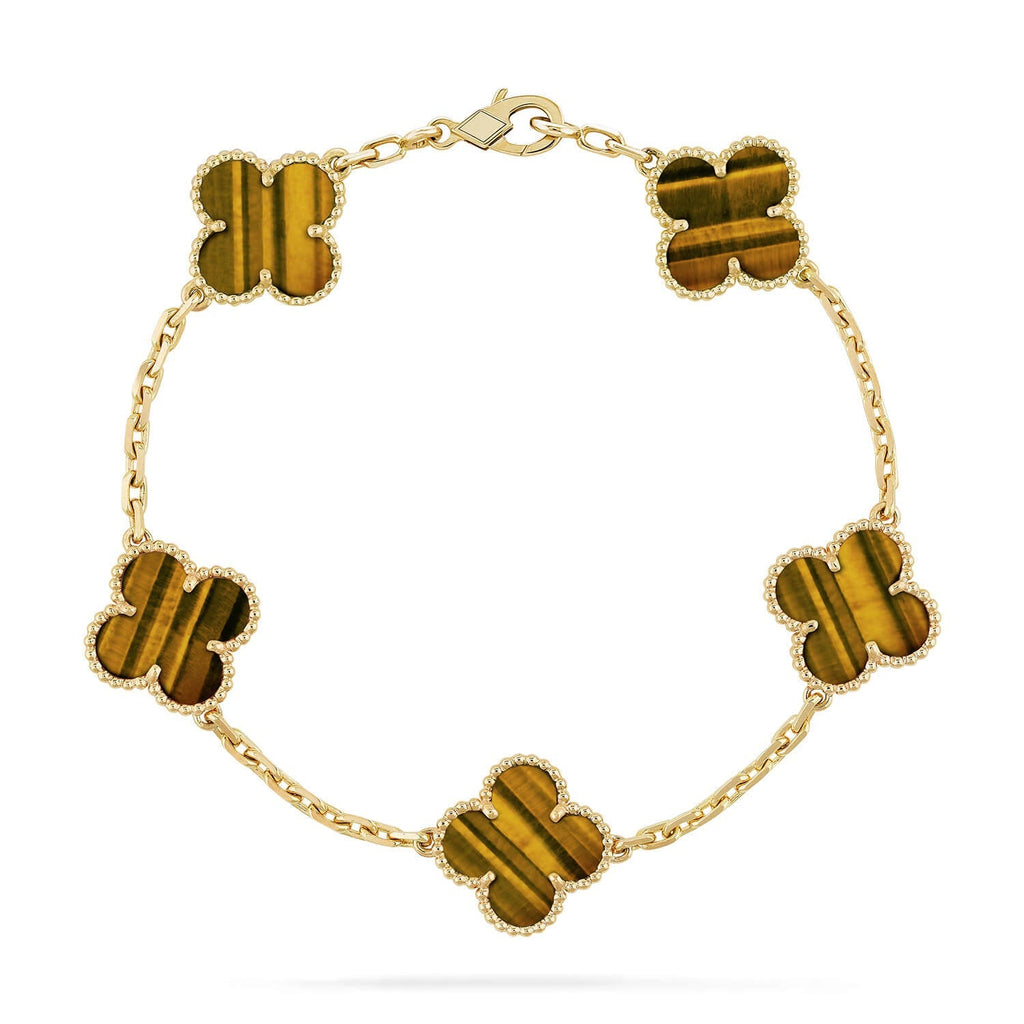 [LUXE JEWELRY] CLOVER 5 MOTIFS TIGER EYE BRACELET COLLECTION