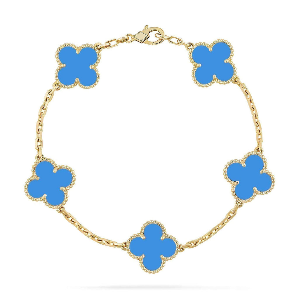 [LUXE JEWELRY] CLOVER 5 MOTIF BLUE AGATE BRACELET COLLECTION