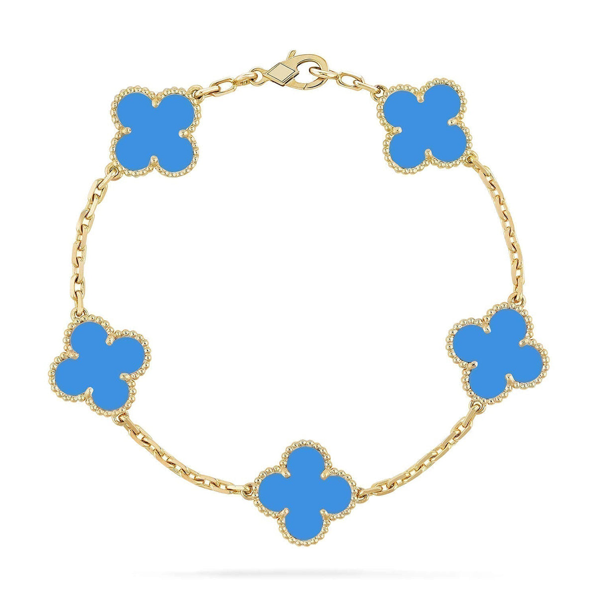 [LUXE JEWELRY] CLOVER 5 MOTIF BLUE AGATE BRACELET COLLECTION