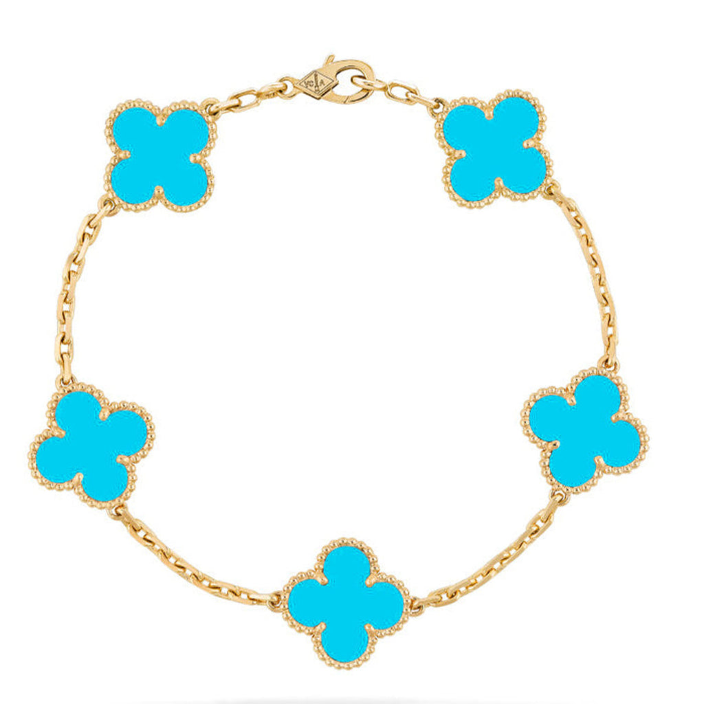 [LUXE JEWELRY] CLOVER 5 MOTIF TURQUOISE BRACELET COLLECTION
