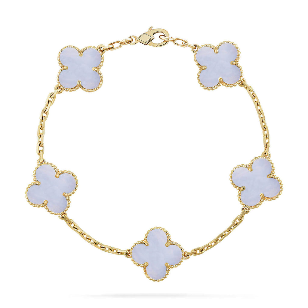 [LUXE JEWELRY] CLOVER 5 MOTIF PURPLE CHALCEDONY BRACELET COLLECTION