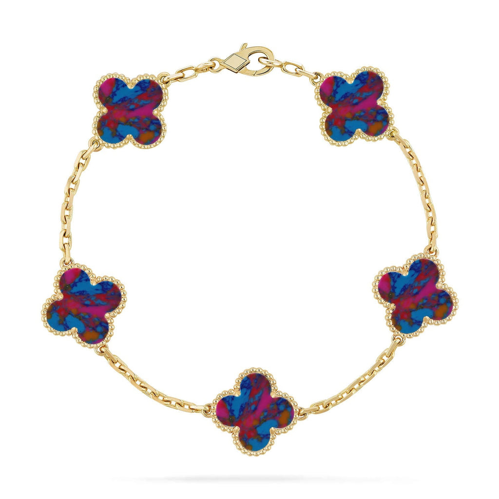 [LUXE JEWELRY]CLOVER 5 MOTIF COLOR GEMSTONES BRACELET COLLECTION