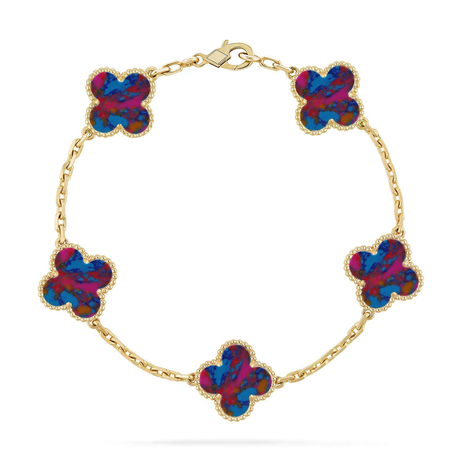 [LUXE JEWELRY]CLOVER 5 MOTIF COLOR GEMSTONES BRACELET COLLECTION