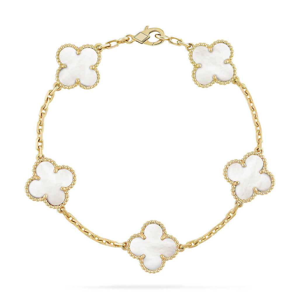 [LUXE JEWELRY]CLOVER WHITE PEARL MOP 5 MOTIF BRACELET COLLECTION