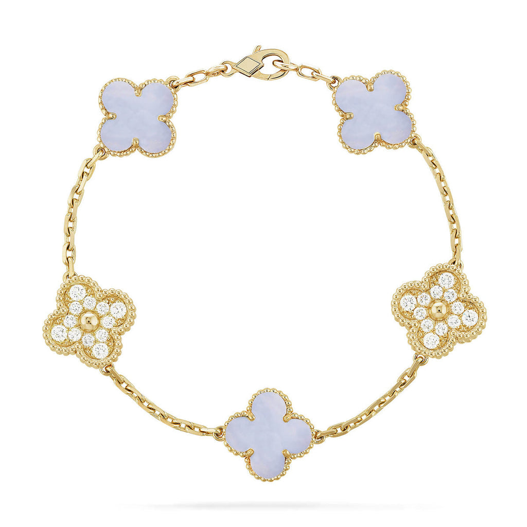 [LUXE JEWELRY] CLOVER 5 MOTIF PURPLE CHALCEDONY BRACELET COLLECTION
