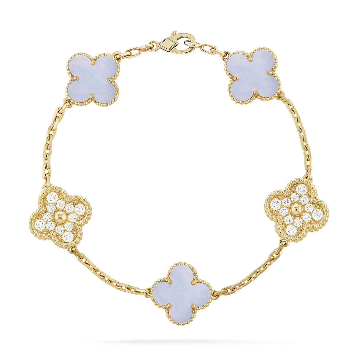 [LUXE JEWELRY] CLOVER 5 MOTIF PURPLE CHALCEDONY BRACELET COLLECTION