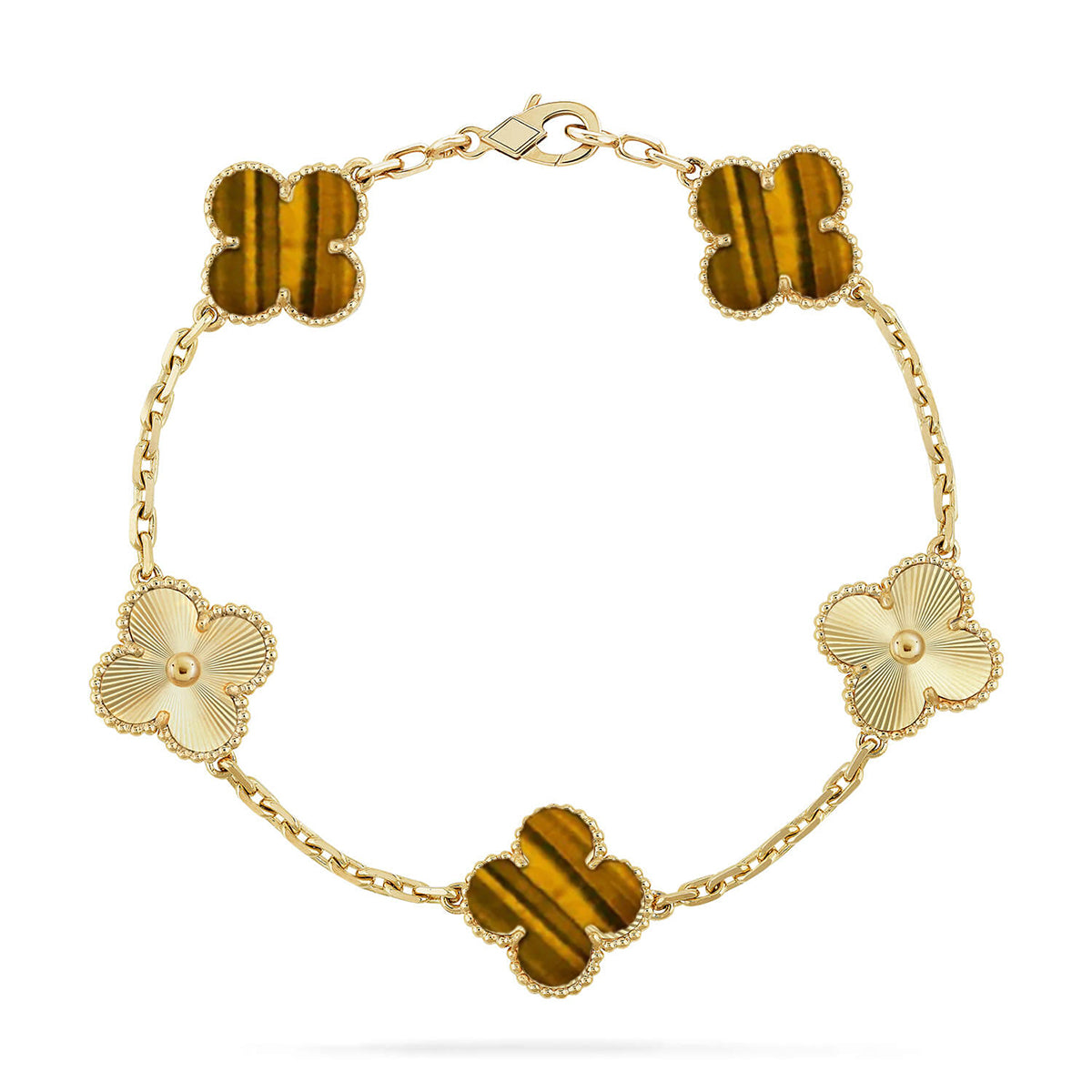 [LUXE JEWELRY] CLOVER 5 MOTIFS TIGER EYE BRACELET COLLECTION