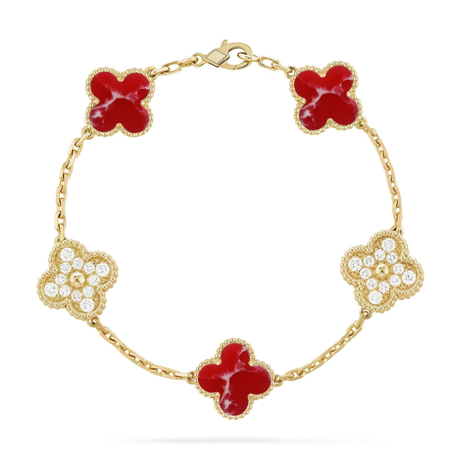 [LUXE JEWELRY]CLOVER 5 MOTIF RED PATTERN BRACELET COLLECTION