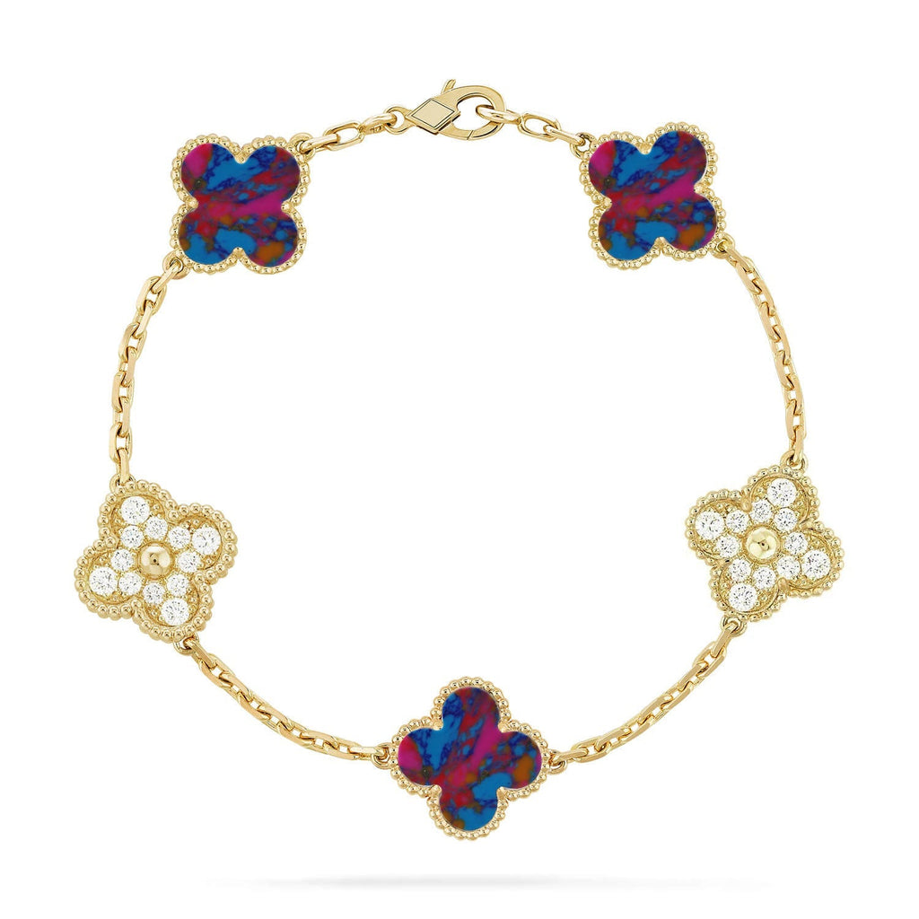 [LUXE JEWELRY]CLOVER 5 MOTIF COLOR GEMSTONES BRACELET COLLECTION