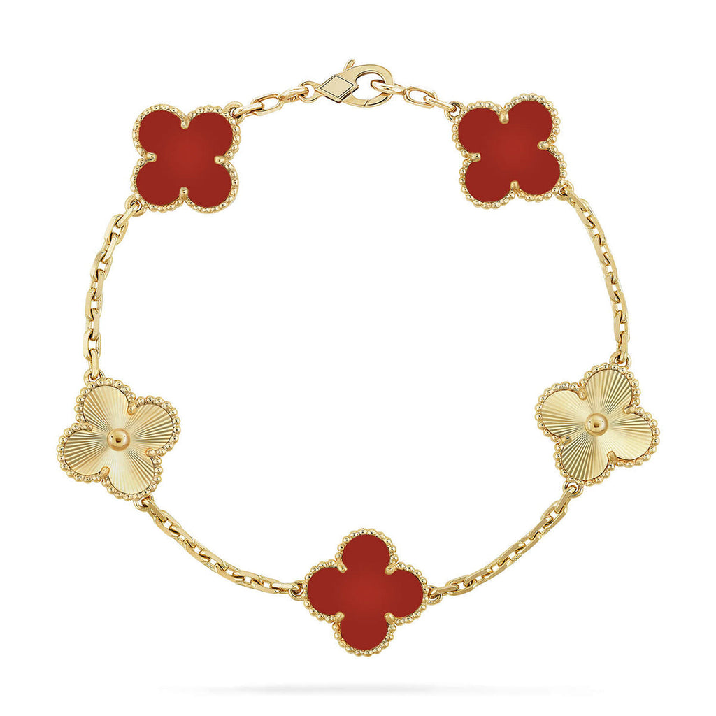 [LUXE JEWELRY] CLOVER 5 MOTIF RED CORNELIAN BRACELET COLLECTION