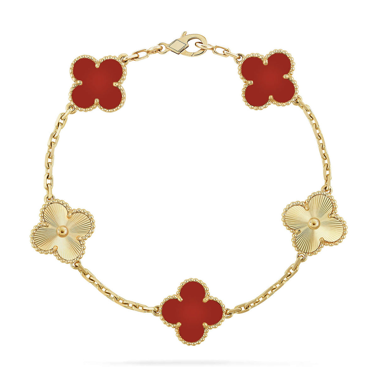 [LUXE JEWELRY] CLOVER 5 MOTIF RED CORNELIAN BRACELET COLLECTION