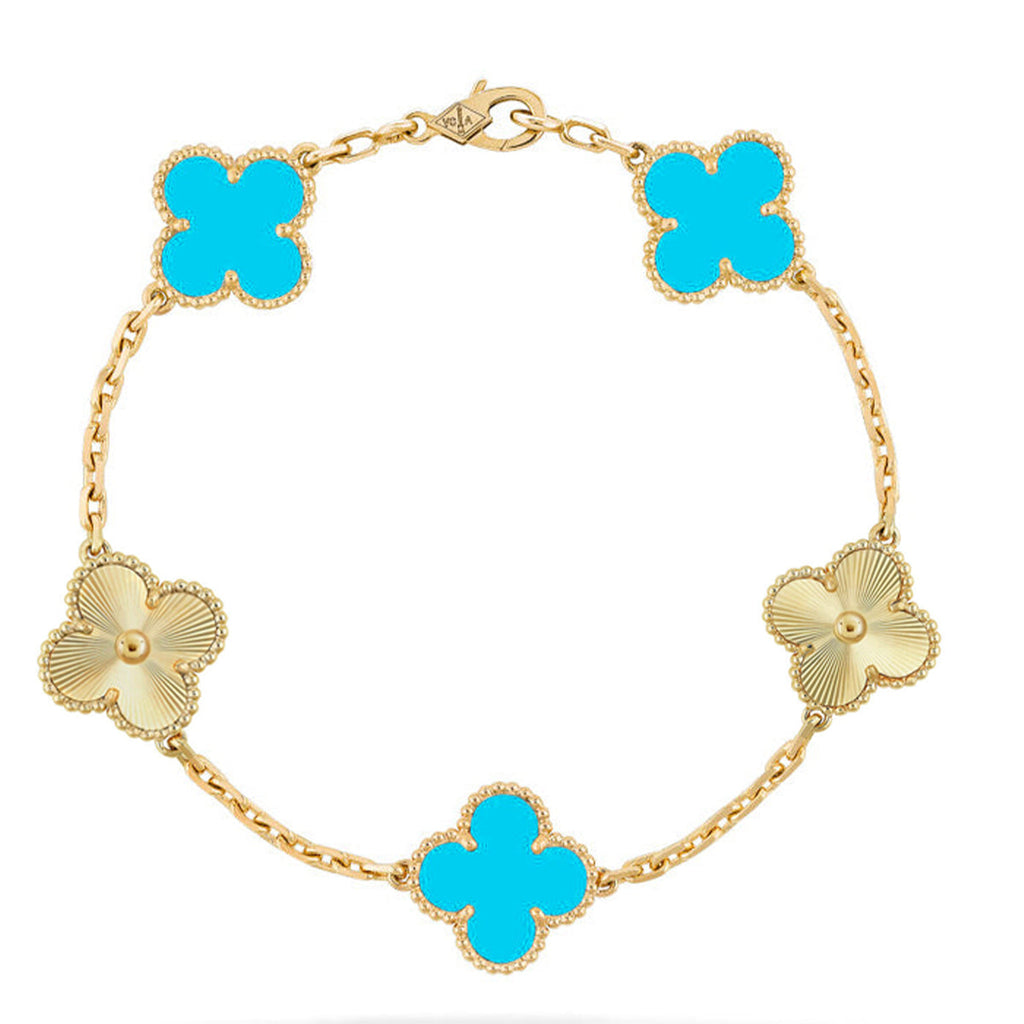 [LUXE JEWELRY] CLOVER 5 MOTIF TURQUOISE BRACELET COLLECTION