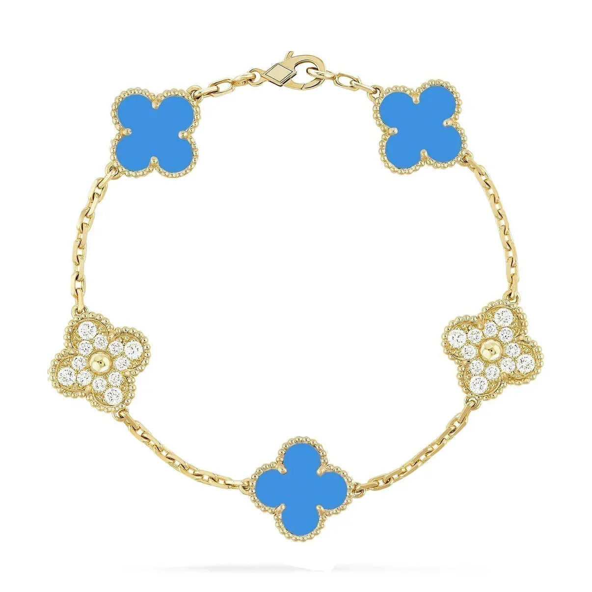 [LUXE JEWELRY] CLOVER 5 MOTIF BLUE AGATE BRACELET COLLECTION